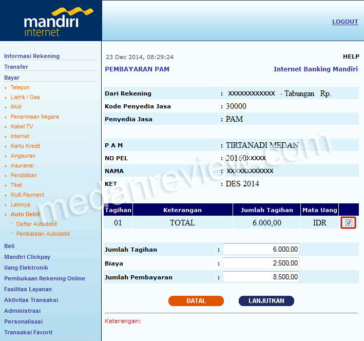 Pembayaran PDAM Tirtanadi Melalui Internet Banking Bank Mandiri