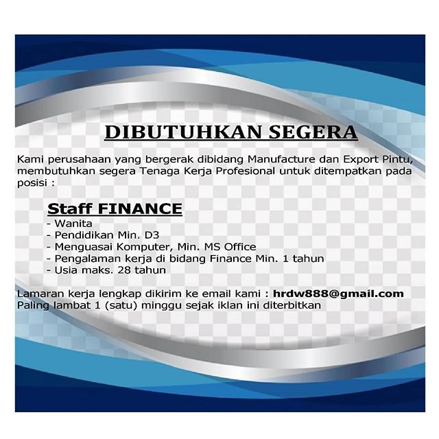 Lowongan Kerja Staff Finance