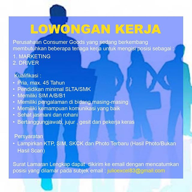 Lowongan Kerja Marketing & Driver di Perusahaan Consumer Goods