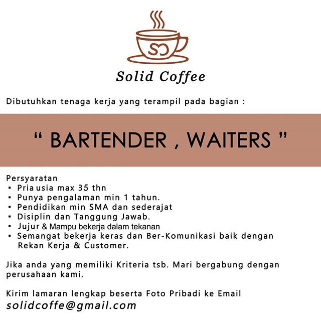 Solid Coffee : Lowongan Bartender dan Waiters